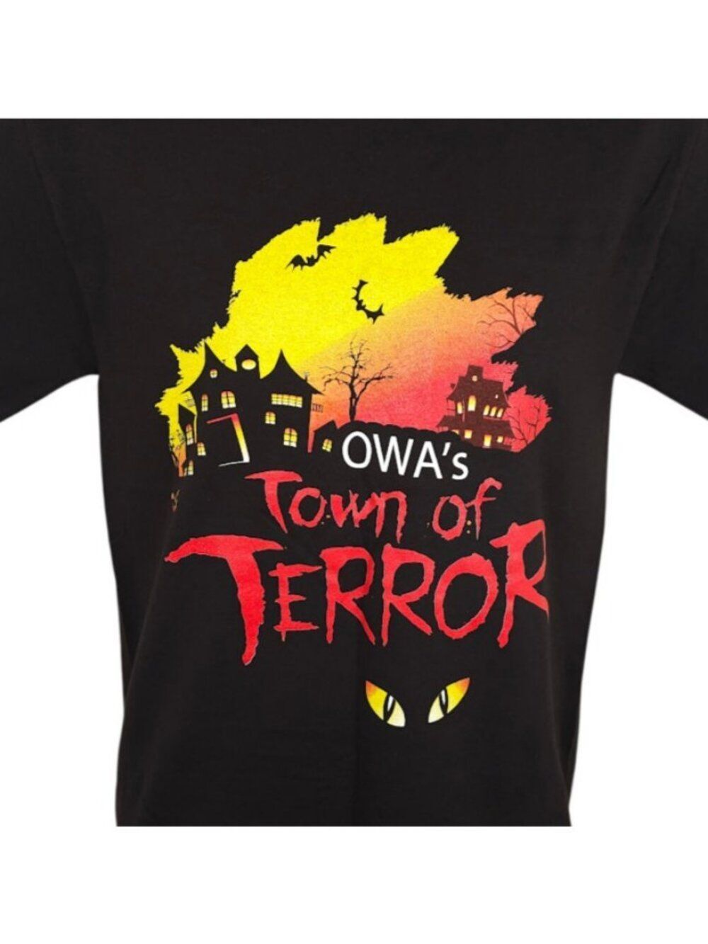 OWAs Town Of Terror T Shirt Mens Size Small Black Halloween Horror Attraction